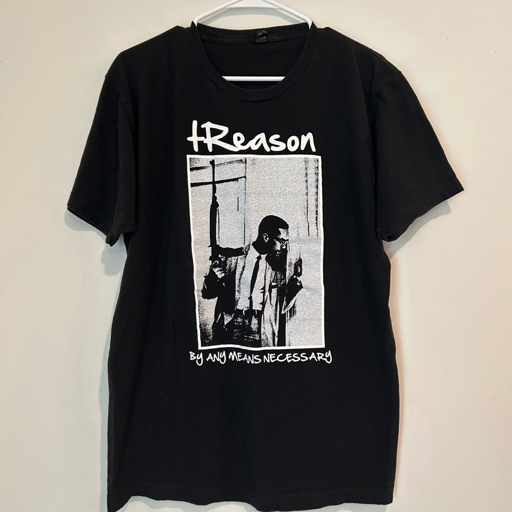 Tultex Black T‑Shirt with White Graphic 'Reason' Text